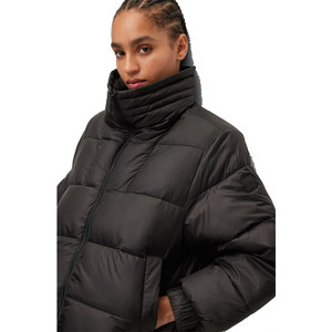Chaqueta Corta Negra Acolchada para Mujer con Cuello Alto, Cierre de Cremallera, Manga Larga, Ropa de Invierno Informal - Product Image 4