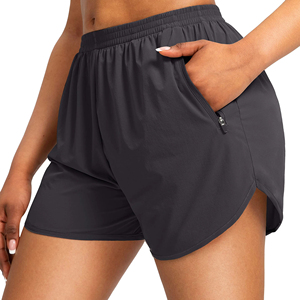 Pantalones cortos de mujer personalizados de talla grande de punto para correr bolsillo de cintura alta secado rápido transpirable gimnasio playa desgaste pantalones cortos de mujer - Product Image 4