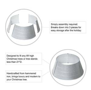 Collar de árbol de Navidad de hierro plateado martillado, soporte clásico para árbol, decoración elegante inspirada para el hogar, Año Nuevo, fiesta de Navidad - Product Image 3