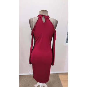 Robe midi scuba pour femme, épaules dénudées, col halter, détail tombant, ornée, 31019 - Product Image 6