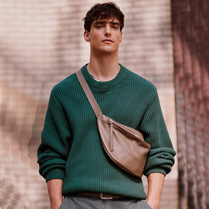 Riñonera de piel auténtica Unisex personalizada al por mayor, riñonera portátil, cinturón en negro para mujeres y hombres, patrón de paneles de estilo Vintage - Product Image 6