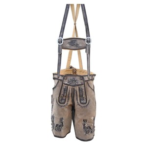 Lederhosen bavarois traditionnel personnalisé pour hommes motif solide de taille moyenne en cuir suédé de boeuf de qualité supérieure avec technique brodée - Product Image 1