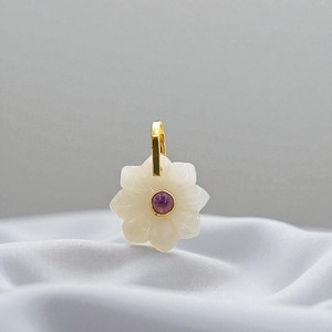 Fleur Sculpture Gemme Pendentif Or Vermeil 925 Argent Sterling 18mm Double Pierre Fleur Forme Charme À La Main En Gros Bijoux - Product Image 3