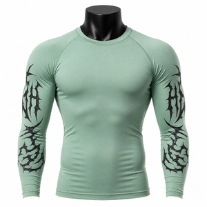 <b>Custom</b> Men’s Long Sleeve <b>Compression</b> <b>Shirt</b> Printed Sleeve <b>Design</b> Quick Dry Gym Fitness Rash Guard Athletic Performance Wear - Product Image 1
