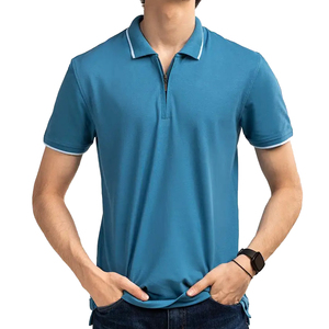 Camiseta de polo de punto de algodón antiarrugas a la moda para hombre, 100% algodón, media cremallera, manga corta, logotipo personalizado sólido, fábrica - Product Image 1