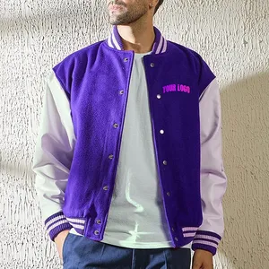 Chaqueta Varsity Gris para Hombre, Color Sólido, Cierre de Botones, Cuello Camisero, Corte Regular, Estilo Deportivo, Material de Felpa, Ropa Casual - Product Image 3