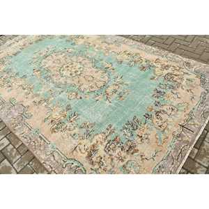 Tapis turc vintage patchwork, écologique, avec support en latex, 6,3x10,1 pieds, grand tapis en laine persane vert et marron - Product Image 4