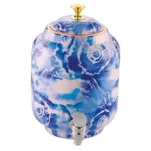 Blue Enamel Finished Design Copper Water Container With Lid For Kitchen Home Hotel Restaurants Decorative copper water container