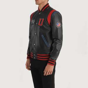 Liberte USA Reversible Black <b>Sheepskin</b> Varsity <b>Jacket</b> Water Proof Seasoned for Autumn Streetwear Style Coated Spandex XS XL 6XL - Product Image 2