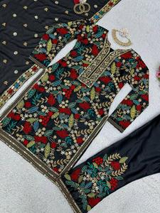 Ropa de diseñador para mujer, trabajo pesado, hilo de satén Tafela con Secuencia, traje de trabajo con pantalón y Dupatta listo para usar - Product Image 4