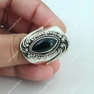 Handmade Boho <b>Statement</b> <b>Ring</b> Black Onyx 925 Sterling Silver Men's Marquise Style Gift for Her - Product Image 5