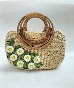 Bolsos de jacinto de agua ecológicos de moda para el verano Diseño de dos manijas juvenil y dinámico con cierre abierto - Product Image 4