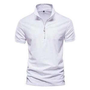 Media cremallera de manga corta para hombre, polos de algodón de talla grande, tela transpirable, estampado bordado personalizado, ropa informal, OEM - Product Image 3