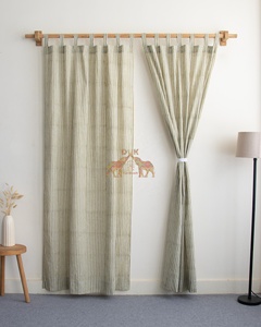 Hand Block Striped Printed Cotton <b>Curtains</b> Set Striped Design <b>for</b> Bedroom Door And <b>Window</b> <b>Curtains</b> - Product Image 2
