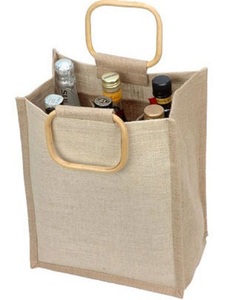 Sac de transport de vin en jute rayé Offre Spéciale à six bouteilles avec fermeture à l'épaule Achat en ligne en Inde Poignées de sac de vin promotionnelles - Product Image 1