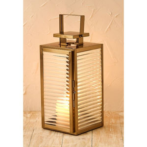 Handcrafted Hammered Metal <b>Decorative</b> <b>Lantern</b> With Brass Copper Finish And Glass Vintage Indoor Candle Holder Home Decor - Product Image 2