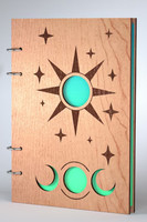 Couverture de carnet Delarchi en imitation bois poli, motif décoratif vectoriel, forme personnalisable, thème planète spatiale