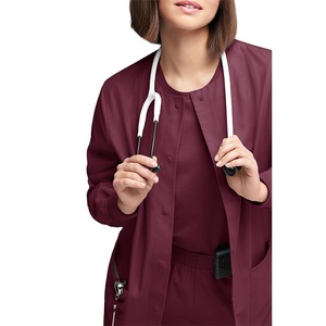 Venta caliente logotipo personalizado Hospital enfermera Scrub chaquetas cremallera completa suave elástico polar Color sólido para médicos hombres uniformes del personal - Product Image 5