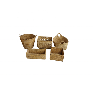 Panier de rangement traditionnel en jacinthe d'eau séchée avec poignées pour paquets de boîtes en bambou en bois cadeaux - Product Image 5