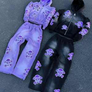 Ensemble de sweat-shirts à capuche en coton lourd de qualité supérieure, coupe régulière, style rétro urbain, avec impression sérigraphique personnalisée pour hommes - Product Image 2