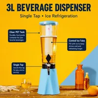 Dispenser Minuman Dingin 3L dengan Keran Krom, Tabung Es, dan Botol Transparan untuk Rumah, Pesta, dan Bar