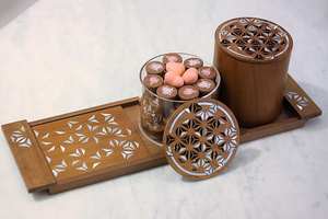 Plateau en bois incrusté de serpillière avec boîte à chocolat en acrylique, de luxe pour cadeau Eid Ramadan, fabriqué à la main du Vietnam, nouveau design - Product Image 4