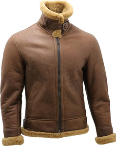 Veste pilote d'hiver pour homme grande taille en cuir surdimensionné aviateur col en fourrure de mouton Bomber fermeture à glissière doublure respirante mince - Product Image 4