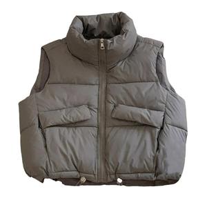 2024 Cotton <b>Waistcoat</b> Stand Collar Sleeveless Zipper Placket Pockets Drawstring Loose Fit Solid Color Puffer Breathable Feature - Product Image 5