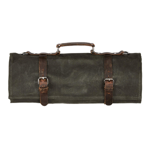 Handmade Waxed Canvas And Leather <b>Knife</b> Bag Stores 10 <b>Knives</b> <b>Holders</b> Protectors LCKR-0034 - Product Image 4