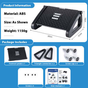 Repose-pieds ergonomique à hauteur réglable, réduit la fatigue des pieds et améliore la posture, augmente le confort pour l'utilisation d'ordinateurs de bureau, couleur rouge - Product Image 5