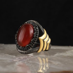 Turkish Style Vintage 925 Sterling Made Ottoman Style Men's <b>Ring</b>. Rhodium and Gold, Bi-color Plating - Product Image 1