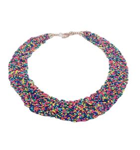 Collier large de style bohème en perles de rocaille multicolores élégantes pour femmes Collier tressé épais - Product Image 3