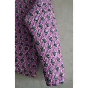 Chaqueta Ligera Hecha a Mano Reversible Acolchada de Algodón Tejido para Mujer, Estampado Floral en Bloques, Manga Larga, Invierno - Product Image 3