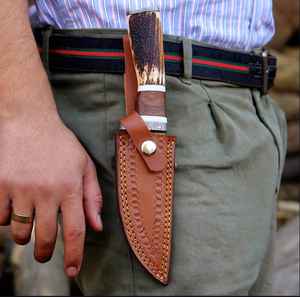 Cuchillo de Caza de Acero de Damasco Hecho a Mano con Mango de Cuerno de Ciervo, Supervivencia al Aire Libre, Camping, Pesca, Hoja de Acero de Damasco con Funda - Product Image 3