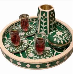 Bandeja de incrustaciones de madera de alta calidad superventas con diseño islámico árabe y Perla madre para Ramadán - Product Image 3