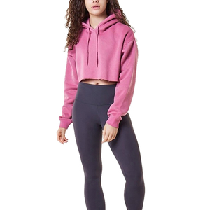 Sudadera con capucha de estilo callejero con logotipo personalizado para mujer, Top corto informal transpirable con Tops activos ajustables para mujer - Product Image 5