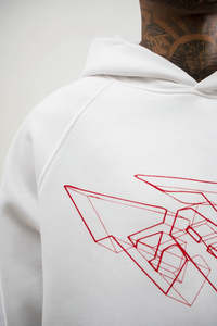 Sudadera con capucha personalizada para hombre, ropa de calle gráfica blanca, sudadera con bolsillo de canguro y diseño de bordado rojo - Product Image 5