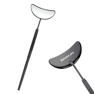 Espejo de Extensión de Pestañas de Acero Inoxidable con Forma de Luna Moderna Personalizable en Colores Negro Plasma con Logotipo Privado por Bahasa Pro - Product Image 1