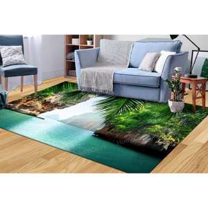 Tapis imprimé vue sur la mer tropicale - Décoration de bureau paysage côtier, Tapis en velours de luxe - Product Image 1