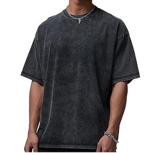 T-shirt de couleur rose pour homme avec logo privé personnalisé T-shirts délavés à l'acide T-shirt vintage à manches courtes et coupe ample avec épaules tombantes en pierre oversize - Product Image 2