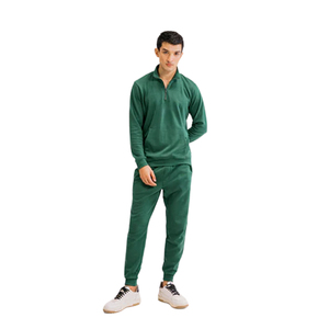 Chándal cómodo de salón para hombre, conjunto de chándal liso de Color sólido para hombre, chándal informal de moda con cremallera verde para hombre - Product Image 1