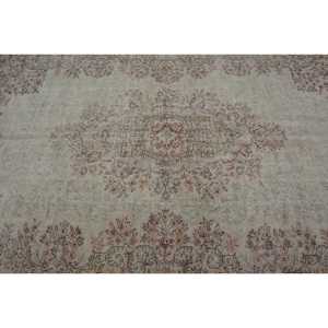 Turkish Vintage Large Rug 5.4x8.9 ft, <b>Brown</b> Gray Plants & trees <b>Wool</b> Rug - Product Image 5
