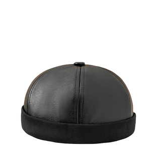 Casquette unisexe réglable vintage en cuir PU imperméable à 6 panneaux sans visière, couleur unie, style quotidien, sport urbain, golf, taille 48-50 cm - Product Image 1