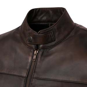 Autumn Vintage Genuine Sheep Skin Leather <b>Jacket</b> SF002 Stand Collar with Zippered Closure <b>Reversible</b> Design-Coffee - Product Image 6