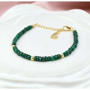 18K Vintage Stainless Steel <b>Beaded</b> <b>Bracelet</b> with Heart-shaped Emerald Corundum and Diamond Religious Gift for Anniversaries - Product Image 1