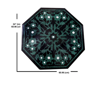 Table de chevet en marbre vert avec incrustation de nacre, modèle d'amour personnalisé, art populaire indien, fleur, travail artisanal, Pietra - Product Image 4