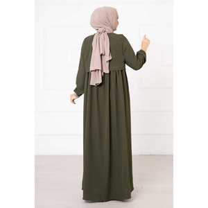 Khaki <b>Bolero</b>-Style Hijab Dress Ruffles Beading <b>Fur</b> Feather Solid Straight Cotton Plus Size Empire Waist Basic Islamic - Product Image 4