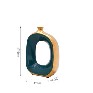 Vases à fleurs en céramique et acier de qualité assurée vert foncé et plaqué or ensemble de trois - Product Image 2