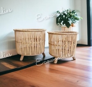Rattan Planter Vintage Pot Set of 2 Wholesale High Quality Home and Garden Plastic Used with Flower/green Plant CLASSIC Round - Product Image 2