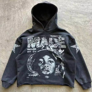 เสื้อฮู้ดของผู้ชายผ้าฟลีซผ้าฝ้าย100% บ็อกซี่เกรดดีพิมพ์ลายวินเทจสำหรับฤดูหนาว - Product Image 1